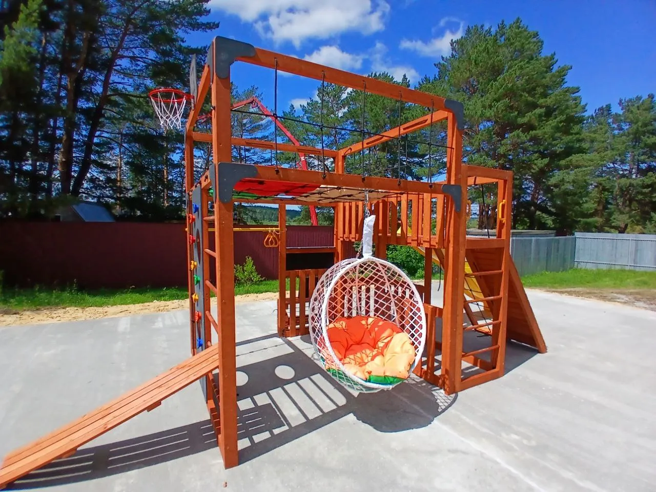 Детская площадка Савушка КУБ-3 (Махагон) с коконом и подушками, Тульская область