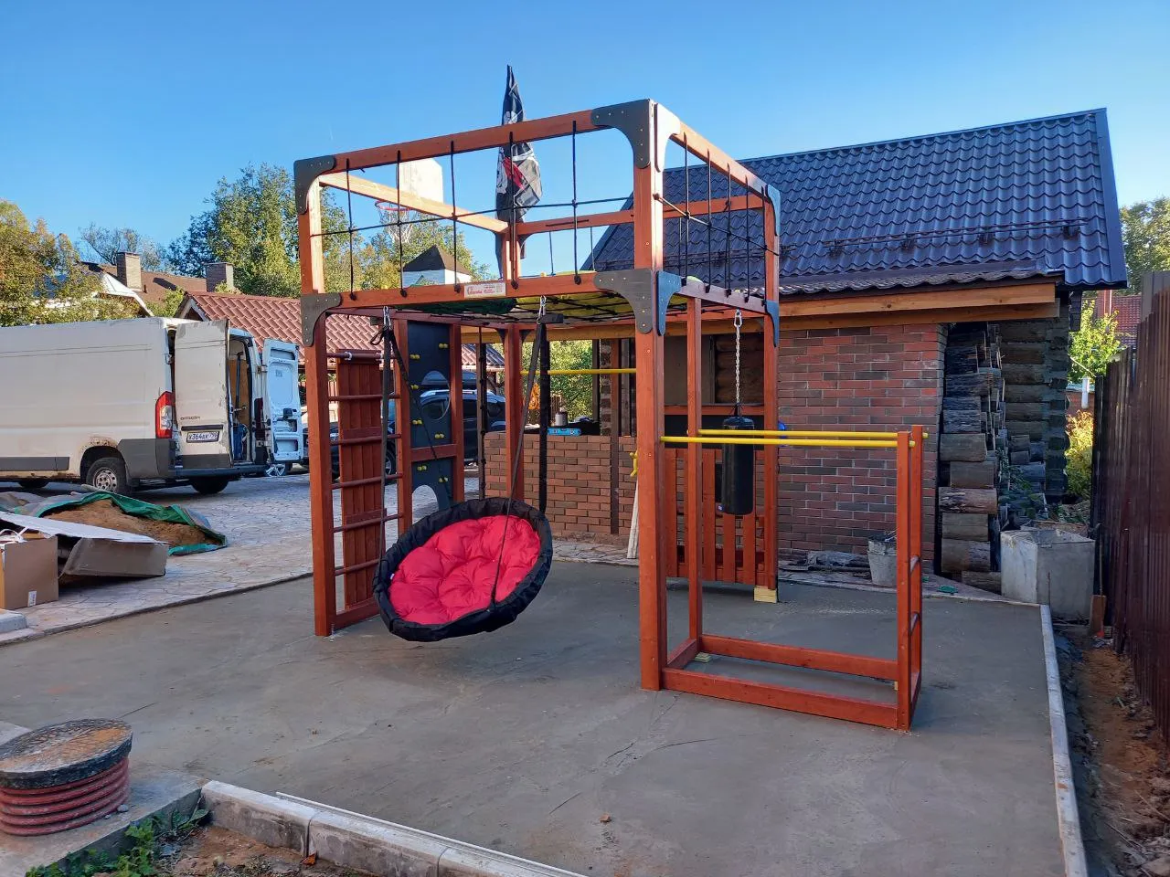 Детская площадка Савушка КУБ-1 с подушками (Махагон)