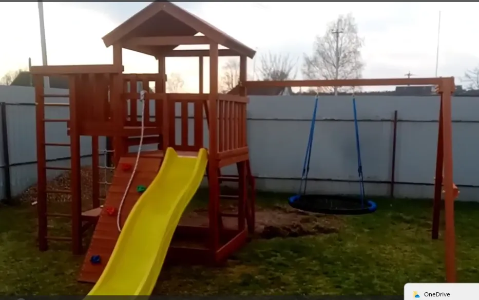 Детская  площадка "Савушка Мастер" - 3 с качелями "Гнездо" 1 метр (Махагон)