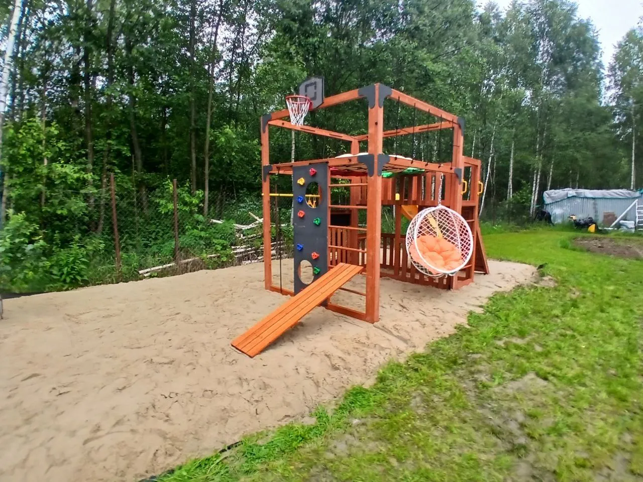 Детская площадка Савушка КУБ-3 (Махагон) с коконом и подушками, Чеховский район