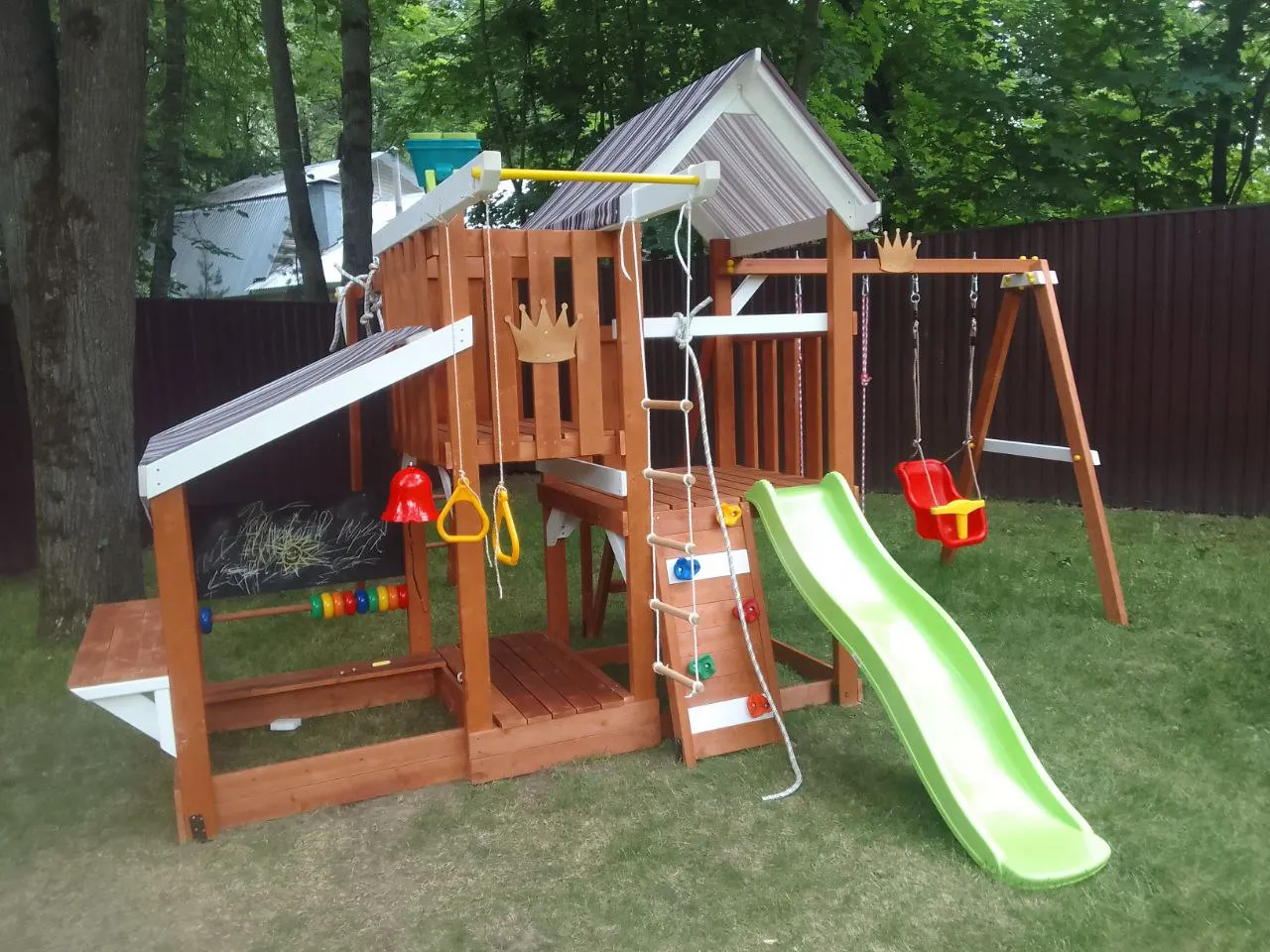 Детская площадка Савушка Тусун 9 (розовый) с салатовой горкой