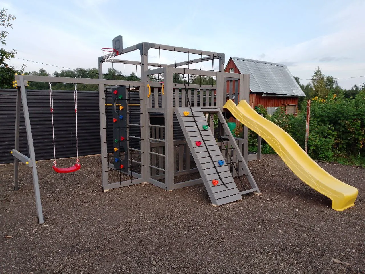 Детская площадка Савушка КУБ-5 (Серый) с подушками