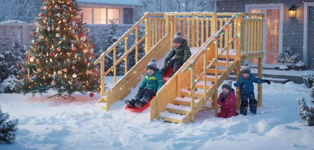Зимняя горка Савушка во дворе