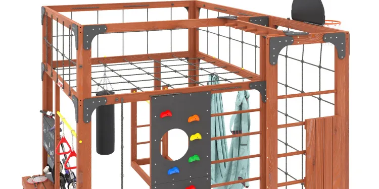Детская площадка Савушка КУБ-2 (Махагон) с гамаком для йоги