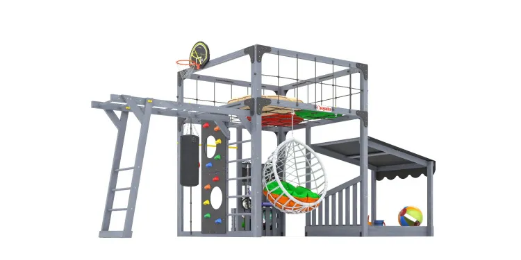Детская площадка Савушка КУБ-4 (Серый) с подушками и коконом