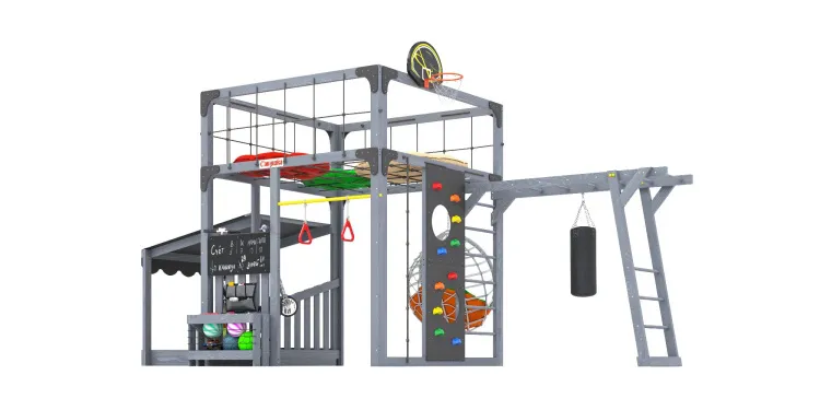 Детская площадка Савушка КУБ-4 (Серый) с подушками и коконом