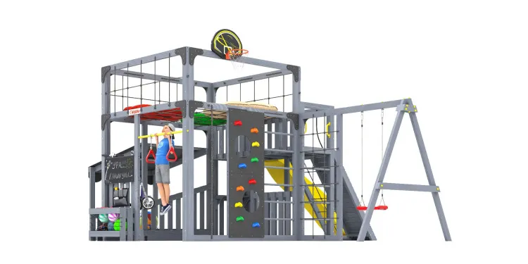 Детская площадка Савушка КУБ-5 (Серый) с подушками