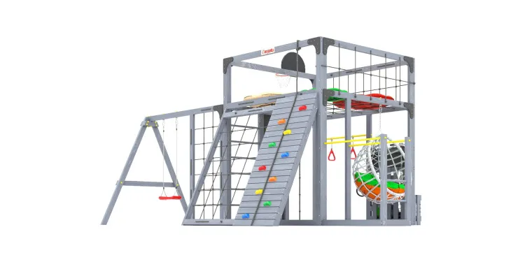 Детская площадка Савушка КУБ-7 (Серый) с качелями Лодочка и коконом