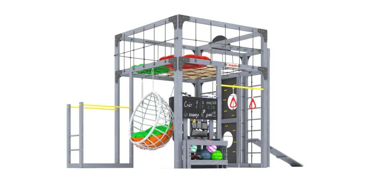 Детская площадка Савушка КУБ-2 (Серый) с подушками и коконом