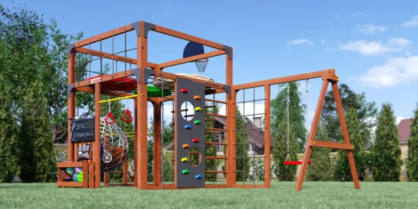 Детская площадка Савушка КУБ-6 (Махагон) с подушками и коконом