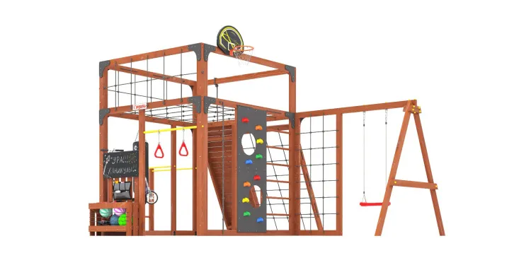 Детская площадка Савушка КУБ-7 (Махагон) с качелями Лодочка