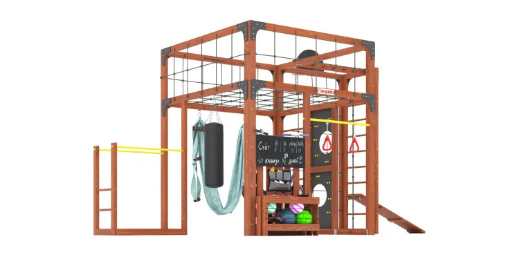 Детская площадка Савушка КУБ-2 (Махагон) с гамаком для йоги