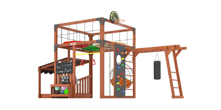 Детская площадка Савушка КУБ-4 (Махагон) с подушками и коконом