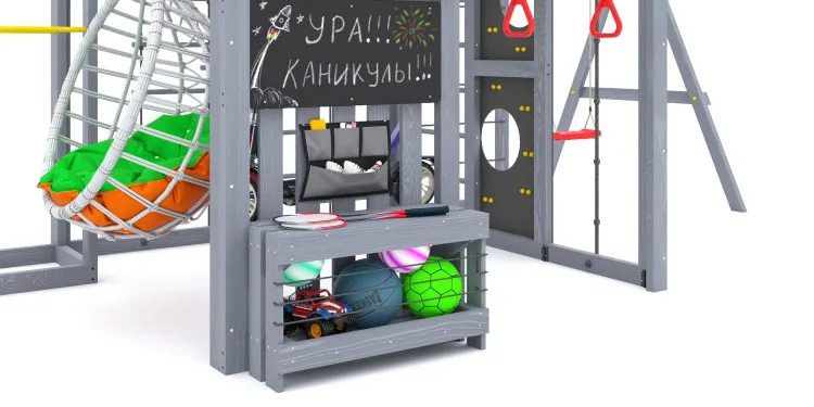 Детская площадка Савушка КУБ-6 (Серый) с подушками и коконом