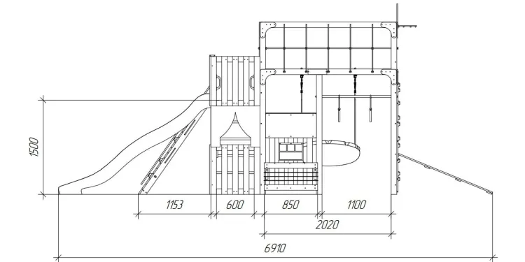 Детская площадка Савушка КУБ-3 (Махагон) с подушками и коконом
