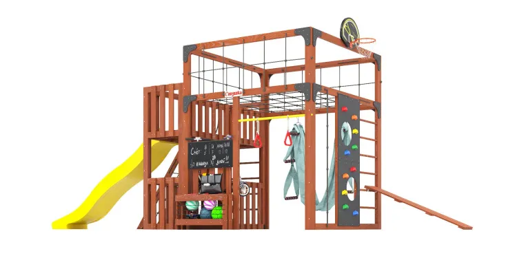 Детская площадка Савушка КУБ-3 (Махагон) с гамаком для йоги