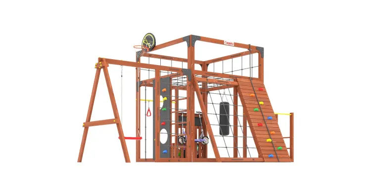 Детская площадка Савушка КУБ-7 (Махагон) с качелями Лодочка