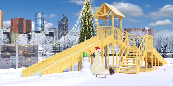 Зимняя горка Савушка Зима Wood 7/3 — два ската для детей разного возраста, безопасная горка для всей семьи.