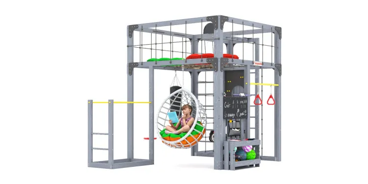 Детская площадка Савушка КУБ-2 (Серый) с подушками и коконом
