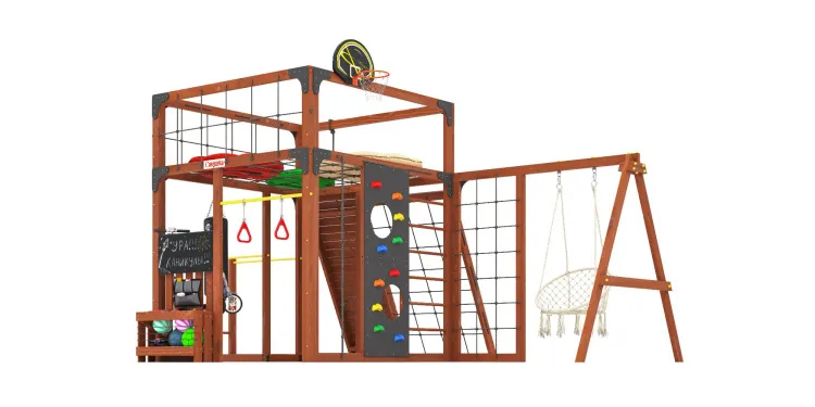 Детская площадка Савушка КУБ-7 (Махагон) с подушками и плетеным креслом