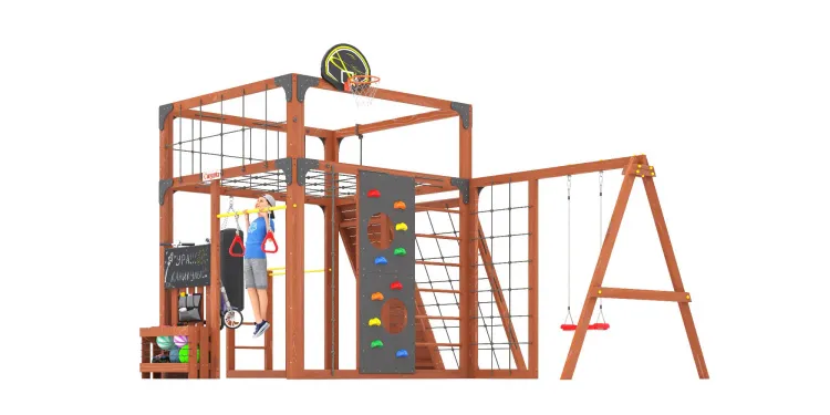 Детская площадка Савушка КУБ-7 (Махагон) с качелями Лодочка