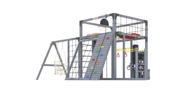 Детская площадка Савушка КУБ-7 (Серый) с подушками и плетеным креслом