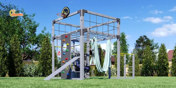 Детская площадка Савушка КУБ-1 (Серый) с гамаком для йоги