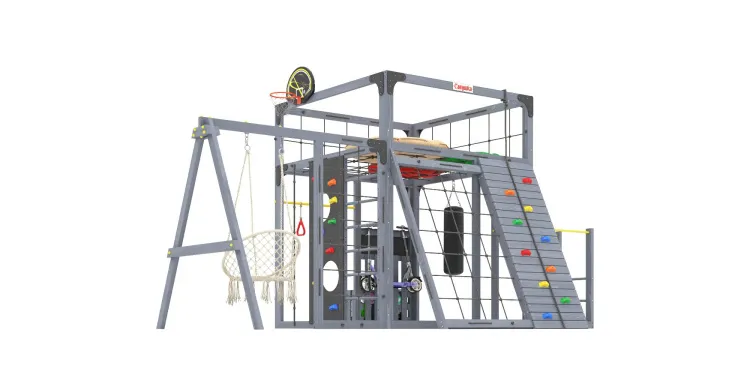 Детская площадка Савушка КУБ-7 (Серый) с подушками и плетеным креслом