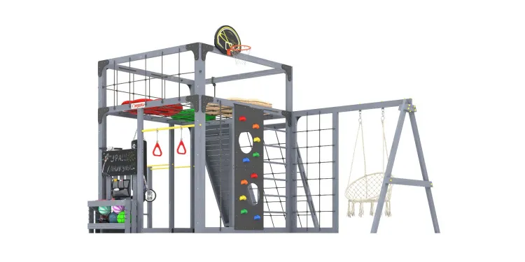 Детская площадка Савушка КУБ-7 (Серый) с подушками и плетеным креслом