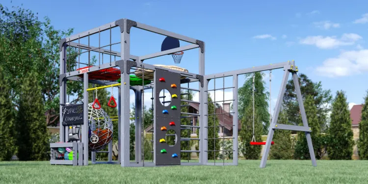 Детская площадка Савушка КУБ-6 (Серый) с подушками и коконом