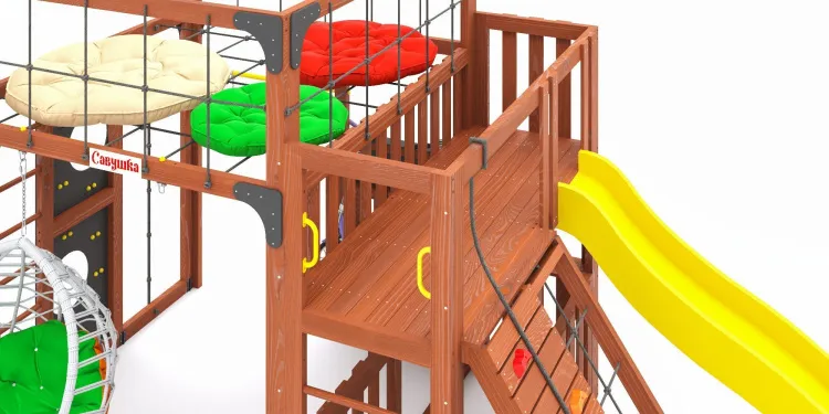 Детская площадка Савушка КУБ-3 (Махагон) с подушками и коконом