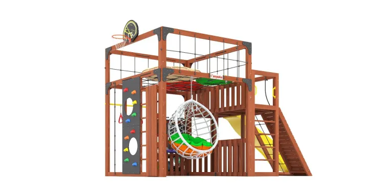 Детская площадка Савушка КУБ-3 (Махагон) с подушками и коконом