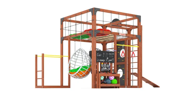 Детская площадка Савушка КУБ-2 (Махагон) с подушками и коконом
