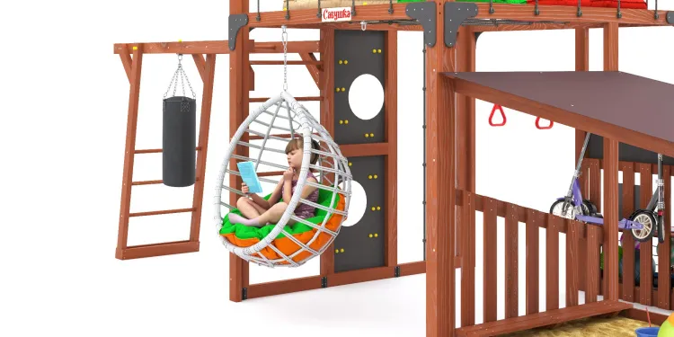 Детская площадка Савушка КУБ-4 (Махагон) с подушками и коконом