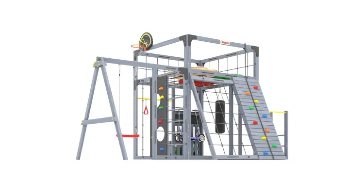 Детская площадка Савушка КУБ-7 (Серый) с подушками и качелями Лодочка