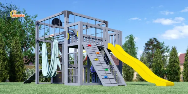 Детская площадка Савушка КУБ-3 (Серый) с гамаком для йоги