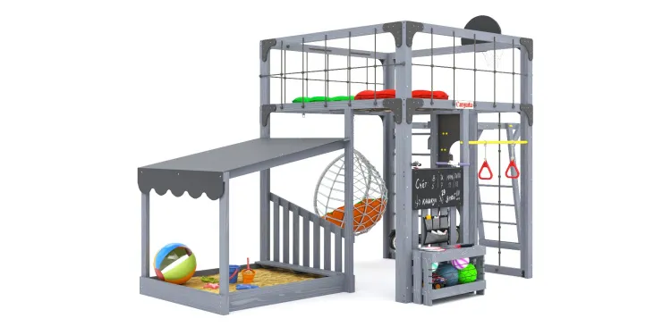 Детская площадка Савушка КУБ-4 (Серый) с подушками и коконом