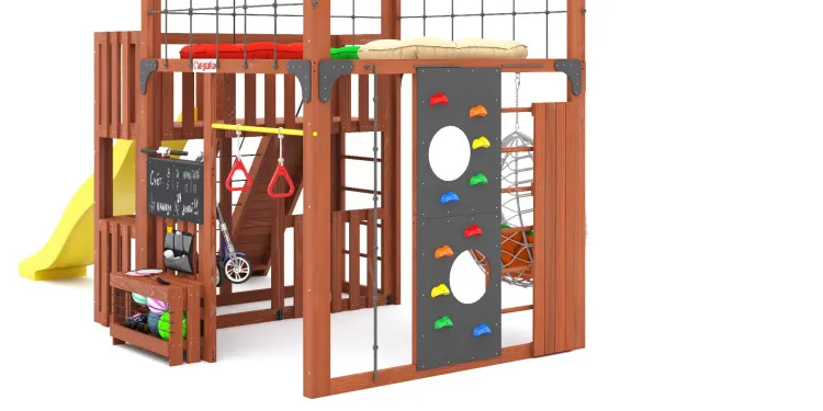 Детская площадка Савушка КУБ-3 (Махагон) с подушками и коконом