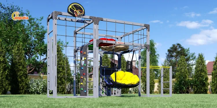 Детская площадка Савушка КУБ-2 (Серый) с подушками