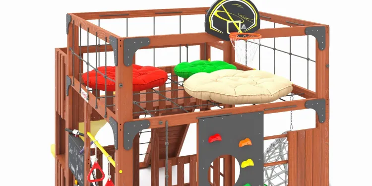 Детская площадка Савушка КУБ-3 (Махагон) с подушками и коконом