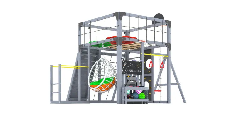 Детская площадка Савушка КУБ-7 (Серый) с качелями Лодочка и коконом