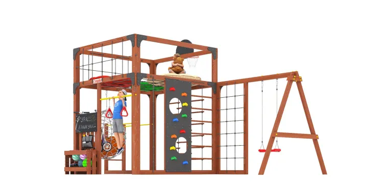 Детская площадка Савушка КУБ-6 (Махагон) с подушками и коконом