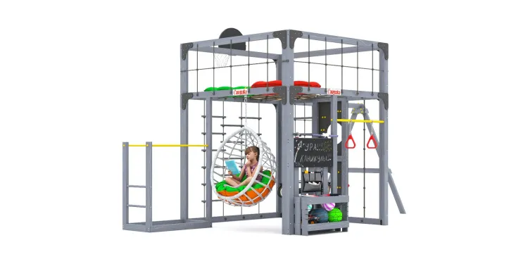 Детская площадка Савушка КУБ-6 (Серый) с подушками и коконом