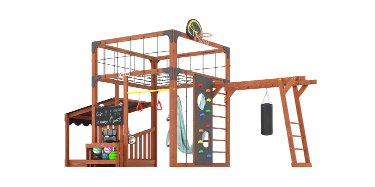 Детская площадка Савушка КУБ-4 (Махагон) с гамаком для йоги