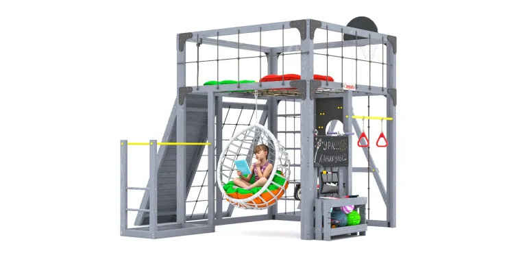 Детская площадка Савушка КУБ-7 (Серый) с качелями Лодочка и коконом