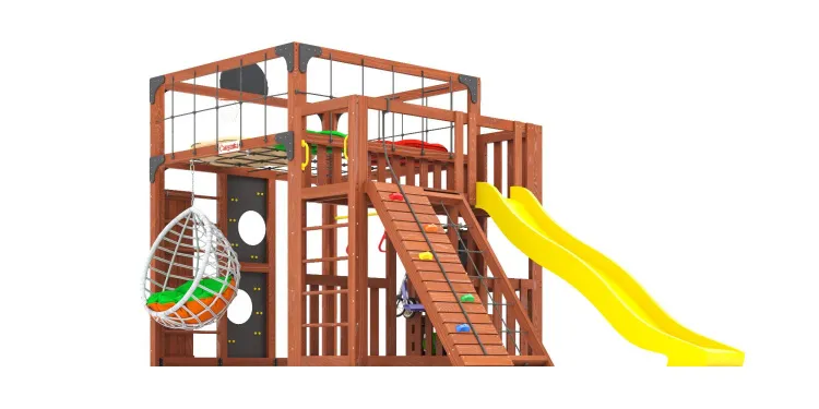 Детская площадка Савушка КУБ-3 (Махагон) с подушками и коконом