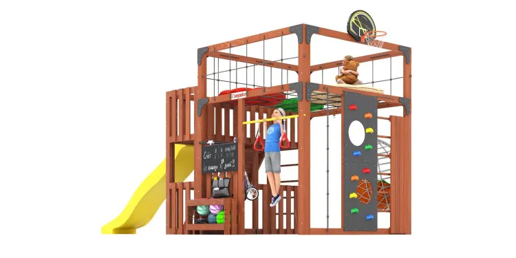 Детская площадка Савушка КУБ-3 (Махагон) с подушками и коконом