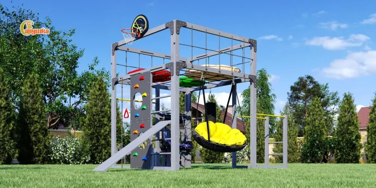 Детская площадка Савушка КУБ-1 (Серый) с подушками