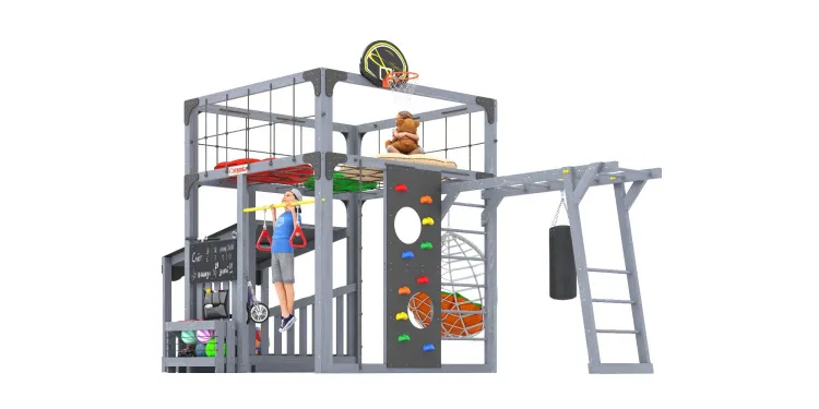 Детская площадка Савушка КУБ-4 (Серый) с подушками и коконом