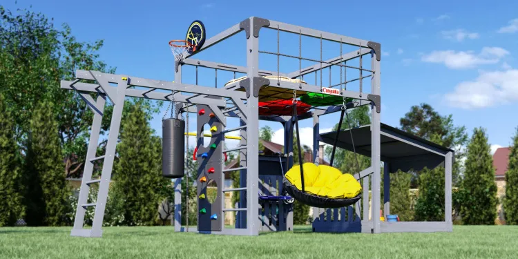 Детская площадка Савушка КУБ-4 (Серый) с подушками